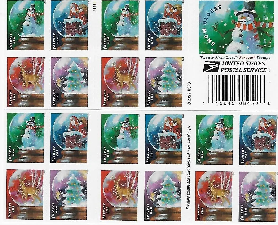 Snow Globes USPS Forever First Class Postage Stamps USPS