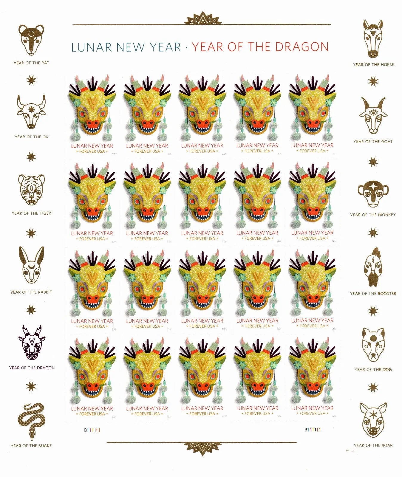 Year of the Dragon Celebrates Lunar New Year Forever Postage Stamps USPS