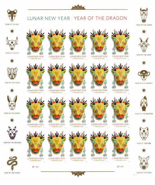 Year of the Dragon Celebrates Lunar New Year Forever Postage Stamps USPS