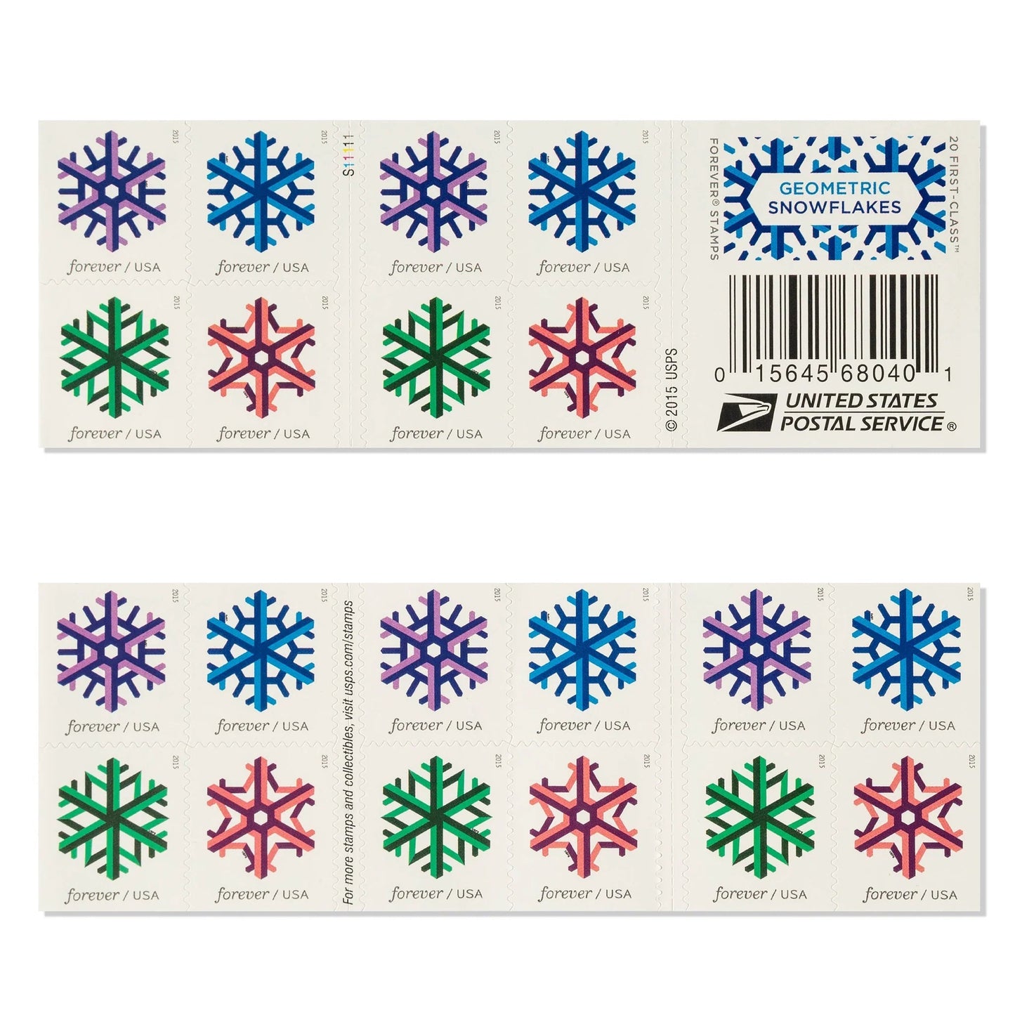 USPS Geometric Snowflakes Forever First Class Postage Stamps