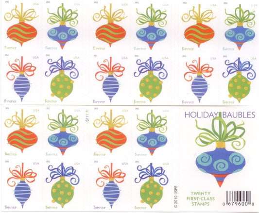 USPS Holiday Baubles Forever First Class Postage Stamps