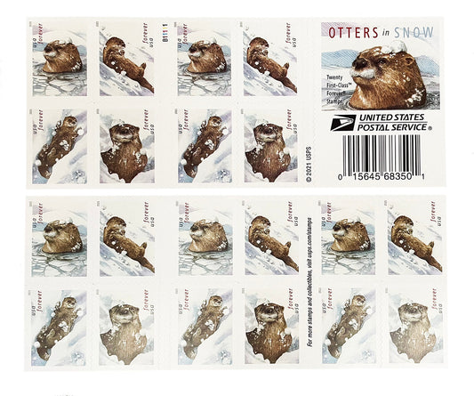 Otters in Snow Forever Postage Stamps