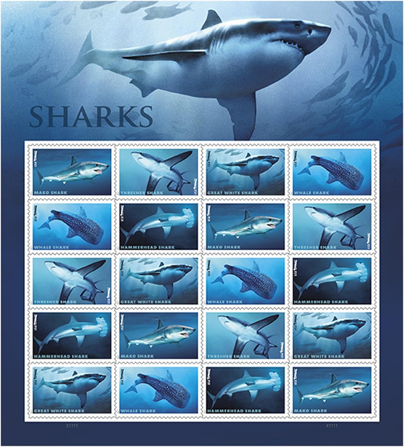 USPS Sharks Ecotourism Conservation Preservation Ecology Nature Forever First Class Postage Stamps