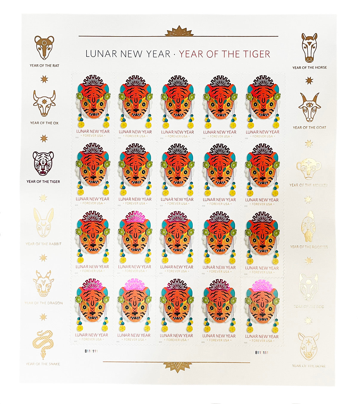 Year of the Tiger Celebrates Lunar New Year Forever Postage Stamps (1 Sheet = 20 Pcs)