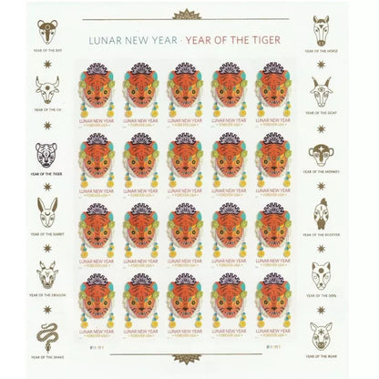 Year of the Tiger Celebrates Lunar New Year Forever Postage Stamps (1 Sheet = 20 Pcs)